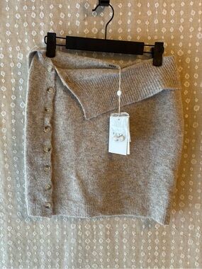 RUVE Gray Knit Button-Front Mini Skirt
